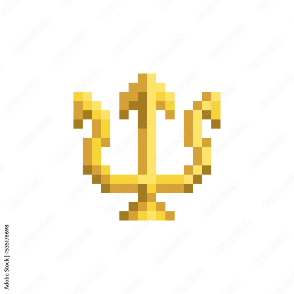 Fototapeta premium Trident, pixel art flat style icon. Web site design. 8-bit. Isolated abstract vector illustration. Design for stickers, and mobile app.