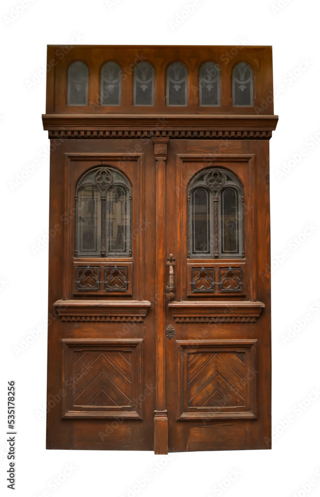 Beautiful old-fashioned wooden door isolated on white