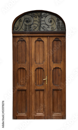 Beautiful old-fashioned wooden door isolated on white