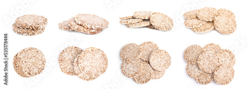 Φωτογραφία Set with tasty crunchy puffed cakes on white background
