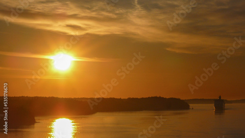 Photography View from outdoor deck of cruiseship cruise ship liner sailing through Stockholm