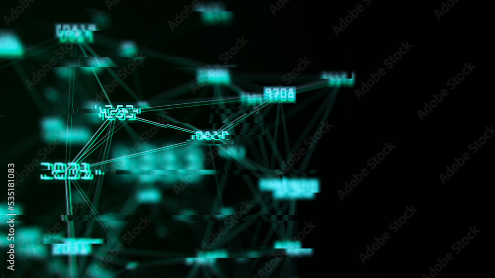 Obraz premium Network connection structure. Concept of hi tech and future. Communication and web concept. Big data visualization. Distortion of the digital stream. Damaged signal. 3d rendering.
