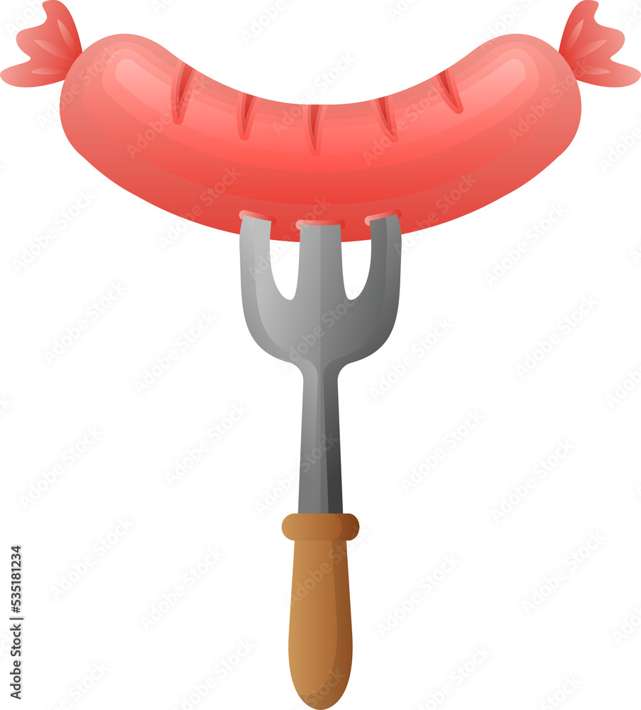 food sausage and fork cartoon illustration isolated object