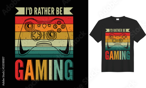 Vector based retro, vintage and typographic type gaming t-shirt design for game lover people.   photo