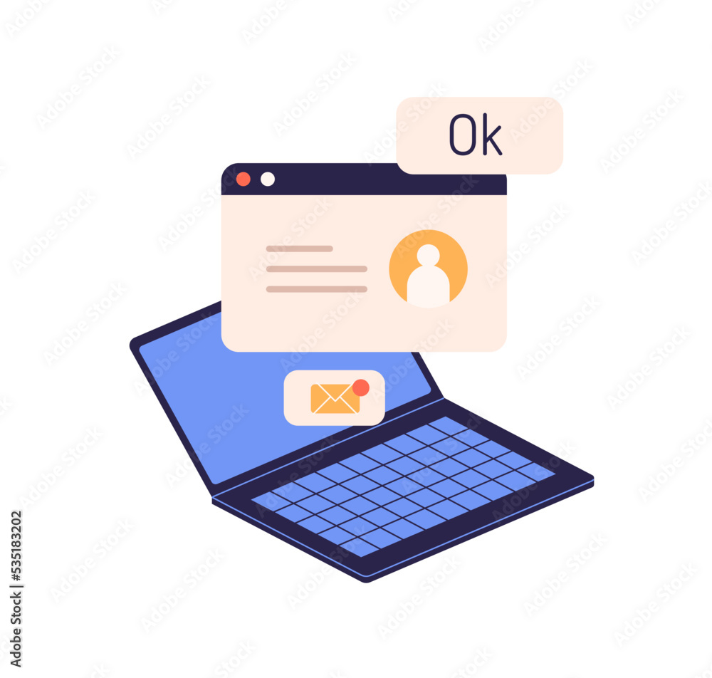 Mail Remote Online communication concept. Laptop with new inbox message ...