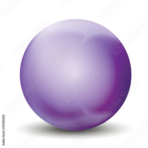 Glass purple ball or precious pearl. Glossy realistic ball, 3D abstract vector illustration highlighted on a white background. Big metal bubble with shadow