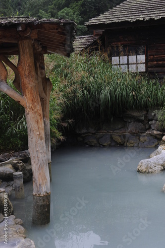 Nyuto Onsen hot spring in green mountain valley in Semboku city, Akita prefecture, Tohoku region, northern Japan, Asia photo