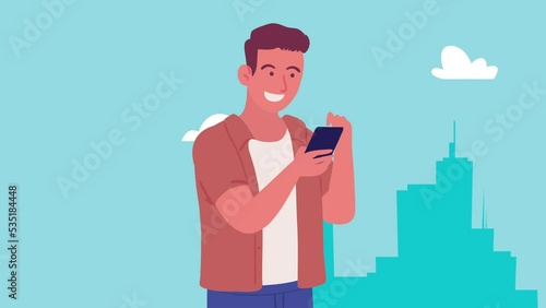man using smartphone character animation photo