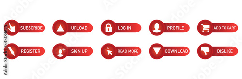 vector icons for subscribe, upload, log in, profile, add to cart, register, sign up, read more, dislike, download