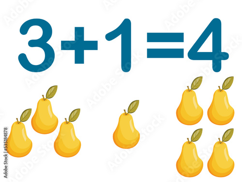 Addition components. Mathematical formula addend plus addend equals sum. Printed material, banner, table for children, schoolchildren. School education, logical tasks