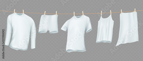 Clothesline with washed clothes. vector illustration