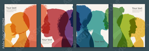 Community colleagues or co-workers. Group diversity silhouette people from the side. Concept of bargain agreement or pact. Collaborate.Collaborators. Banner - web page - poster - template

