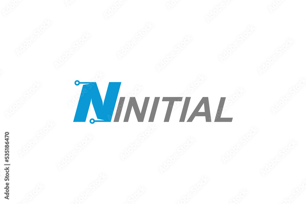 N letter initial logo design modern technology line circuit icon symbol