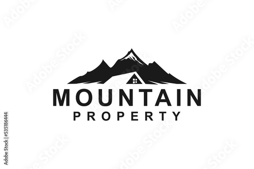 House Cabin logo vector mountain lodge illustration design sunset outdoor roof residence real estate