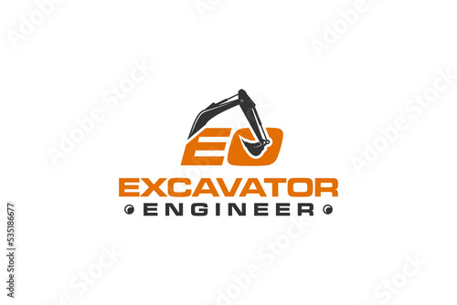 Excavator construction logo design, excavator logo element heavy equipment work. transportation vehicle mining.