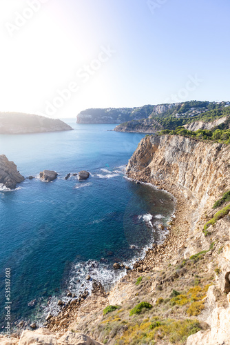 Cliffs in the Mediterranean Sea in the south of Spain. White coast Spain. Valencian Community