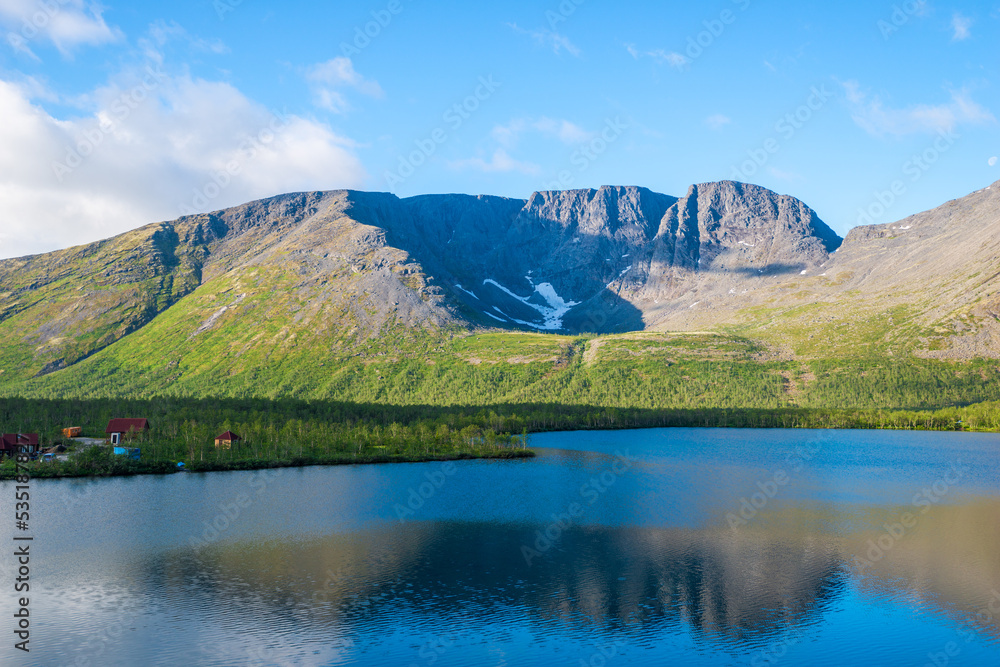 Panoramic view of the lake in the mountains