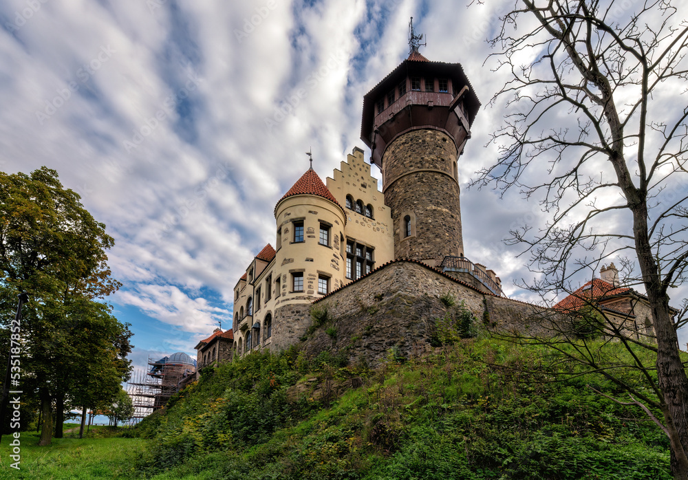 Castle Hnevin on the hill above the town of Most - view from park - Czech Republic, Europe