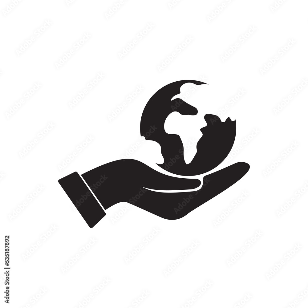 Care of planet line icon. Hand holding globe, ecology, peace. Recycling concept Care of planet line icon. Hand holding globe, ecology, peace. Recycling concept