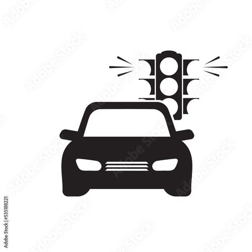 Traffic offence icon: car is riding on red traffic light.