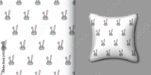 Rabbit seamless pattern with pillow. Vector illustration