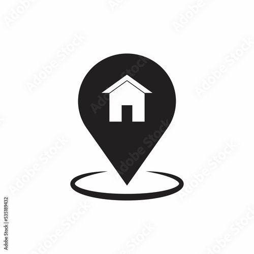 Map pointer with house icon isolated on white background. Home location marker symbol