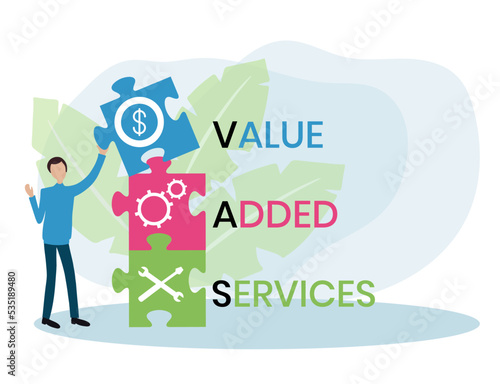 VAS - Value Added Services acronym. business concept background. vector illustration concept with keywords and icons. lettering illustration with icons for web banner, flyer, landing pag