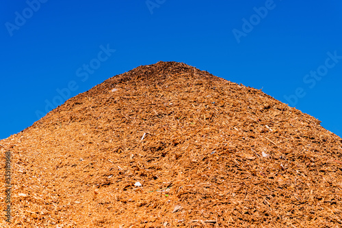 Alternative fuel ecological fuel biofuel sawdust sawdust closeup background.Sawdust texture.A large pile of sawdust from wood after wood processing.Outdoors shot.