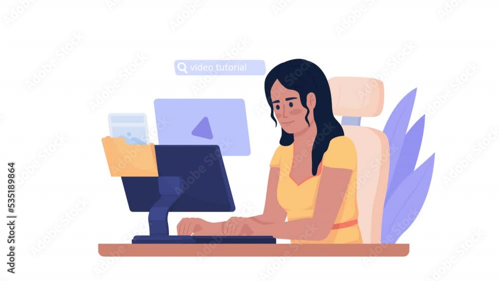 Animated internet user character. Searching information online. Half ...