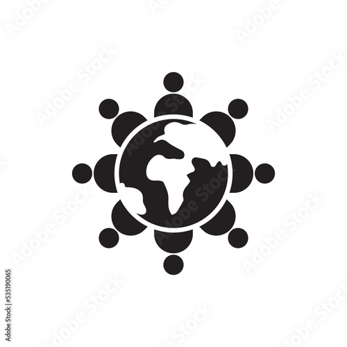 World charity thin line icon. Multicultural unity, social solidarity, globalization. People of different nationalities around planet