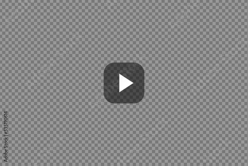 Play video black opacity sign on transparent background with square play button. Vector semitransparent layer for videoplayer design