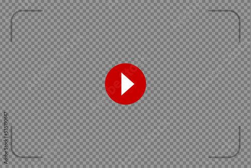Play video red sign on transparent background with round play button. Vector semitransparent layer for videoplayer design
