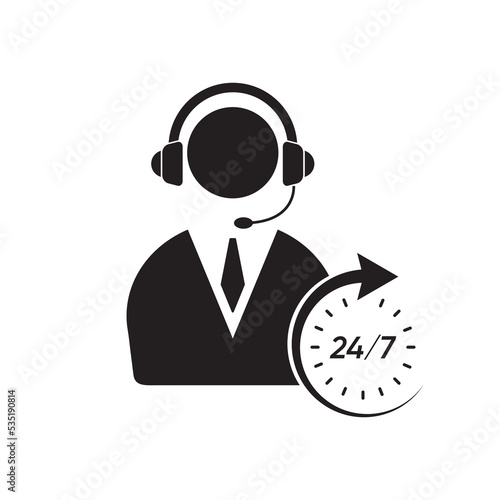 Customer support help desk icon, assistant operator phoning badge, hot line communication emblem, agent user talking