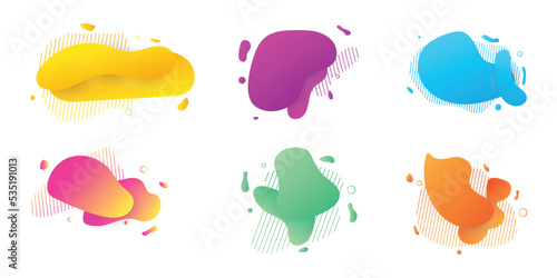 Abstract graphic design elements collection. Abstract aqua spot with gradient. Blue, green, orange, red, yellow and violet liquid stain. Abstract liquid stain and isolated geometric form stock vector.