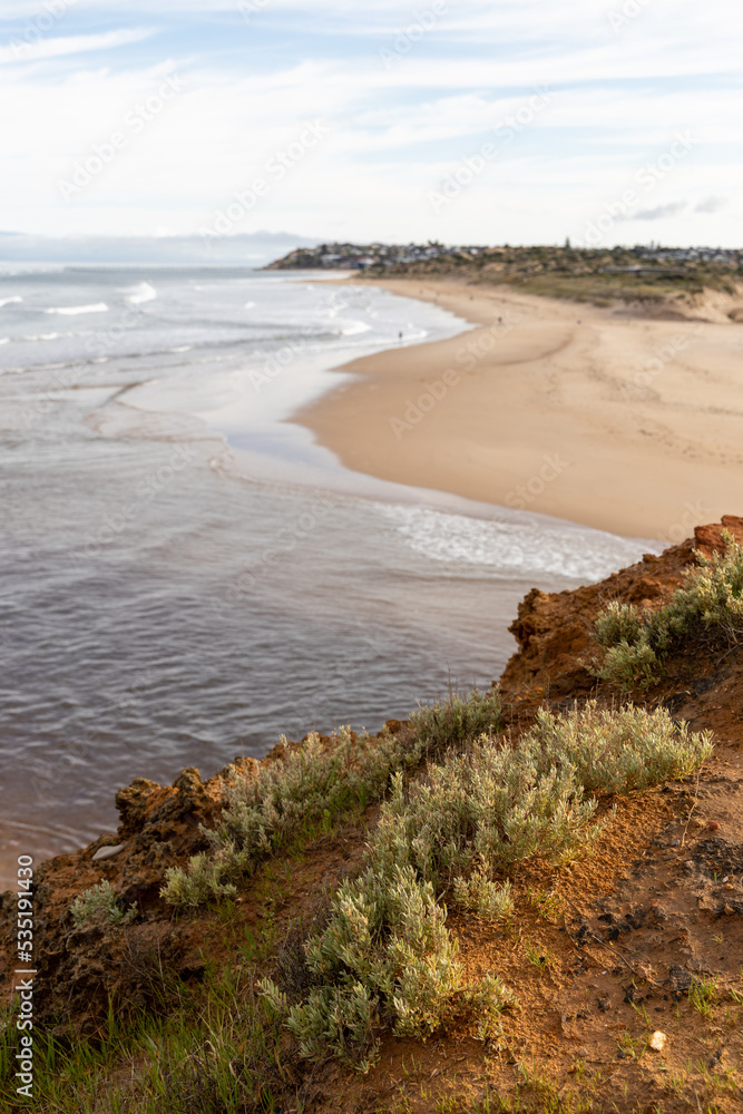 The Onkaparinga River  and Port Noarlunga beach at Port Noarlunga South Australia on September 22nd 2022