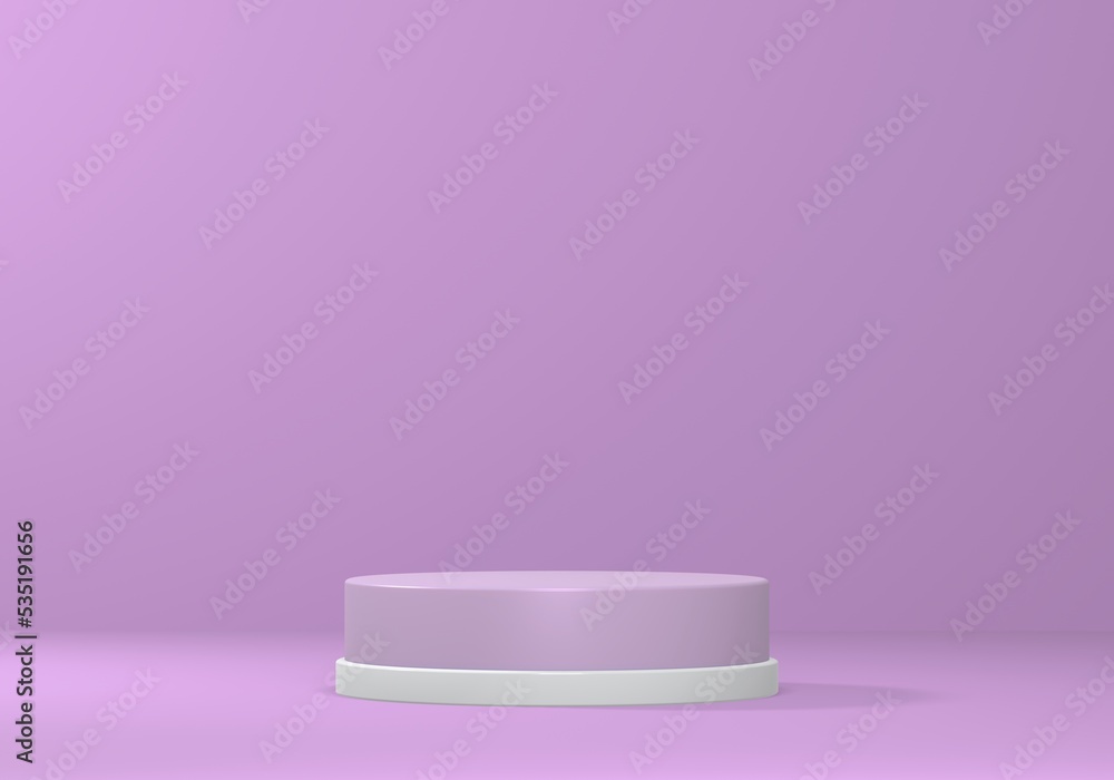 Empty minimalistic pink podium with white rim in studio lighting. A single cylinder on a pink background. 3d render Empty minimalistic pink podium with white rim in studio lighting. A single cylinder on a pink background. 3d render