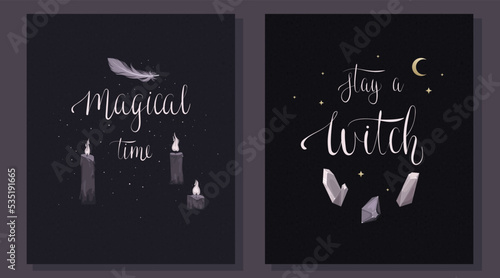 Mystical and magical Halloween greeting cards
