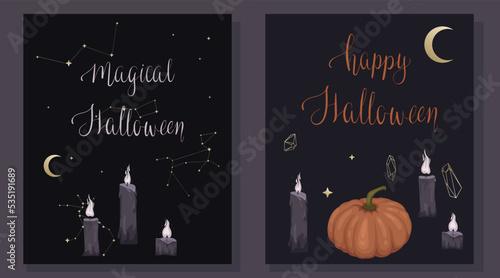 Mystical and magical Halloween greeting cards