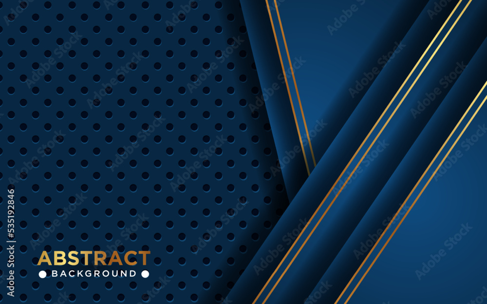 luxurious abstract blue navy gold line overlap layers with circle texture background. eps10 vector
