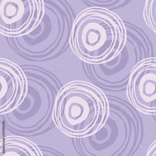 Purple abstract seamless pattern. Scribble circles in regular grid. Hand drawn elements background for wallpaper, wrapping, fabric or cards.