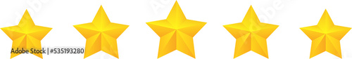 5 stars signs in yellow colors. Rating stars for web icon.