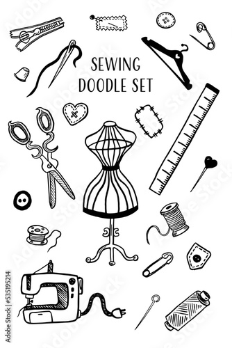 Set of accessories for sewing and handmade with dressmaking accessories.