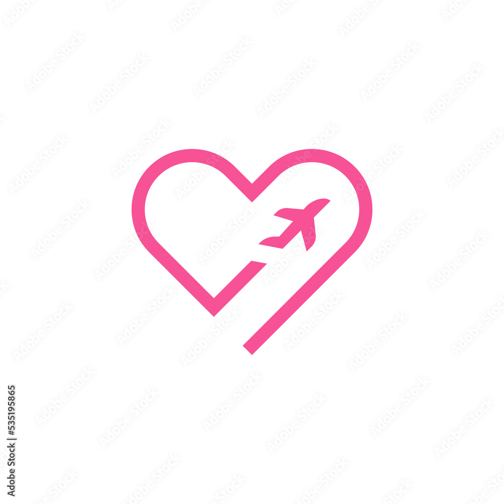 Romantic travel logo design. Simple minimal heart and airplane icon isolated on white background vector illustration. Romantic travel logo design. Simple minimal heart and airplane icon isolated on white background vector illustration.