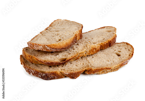 sliced fresh bread with natural ingredients on a white background