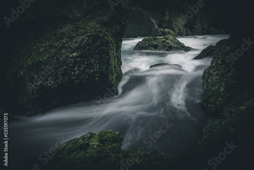 melancholic flowing water in the river gorge - fall and winter moody season