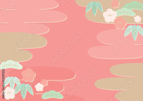 松竹梅 イラスト 装飾 背景素材 ガーリー 正月