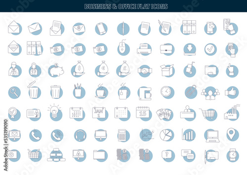collection d'icônes et pictogrammes vectoriels modernes illustrant la finance, le travail, l'informatique et la vie au bureau	