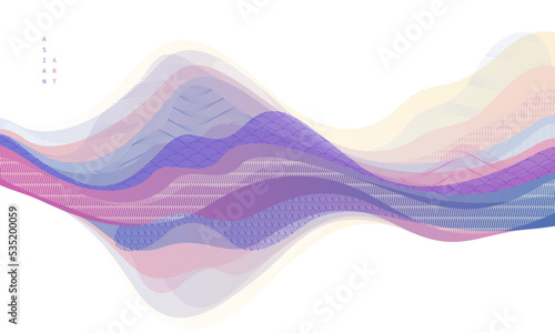 Nature art oriental Japanese style vector abstract background, runny like water shapes and lines with textures.