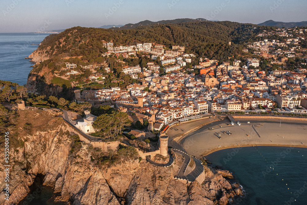 Aerial view to the town and beach in Lloret de Mar on Costa Brava, Spain