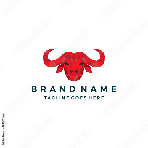 Polygonal buffalo head logo design, bull geometric icon vector illustration